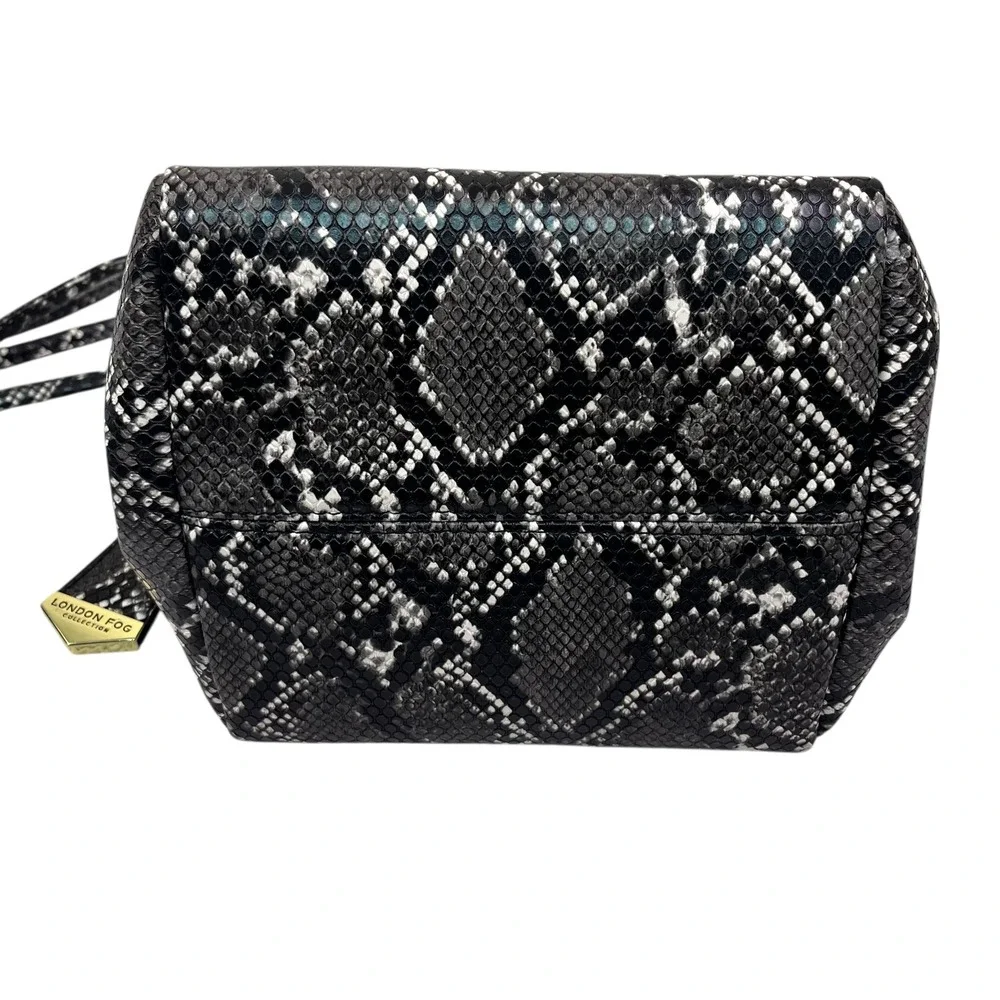 London Fog Snake Print Monochrome Shoulder Bag Gold Logo Y2K Double‎ Straps